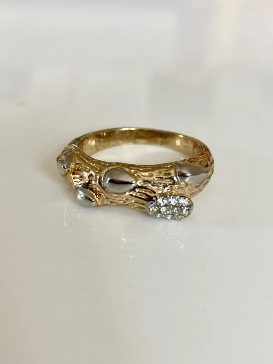 Gold and silver tone branch thorns rhinestone statement costume cocktail ring - Picture 1 of 13